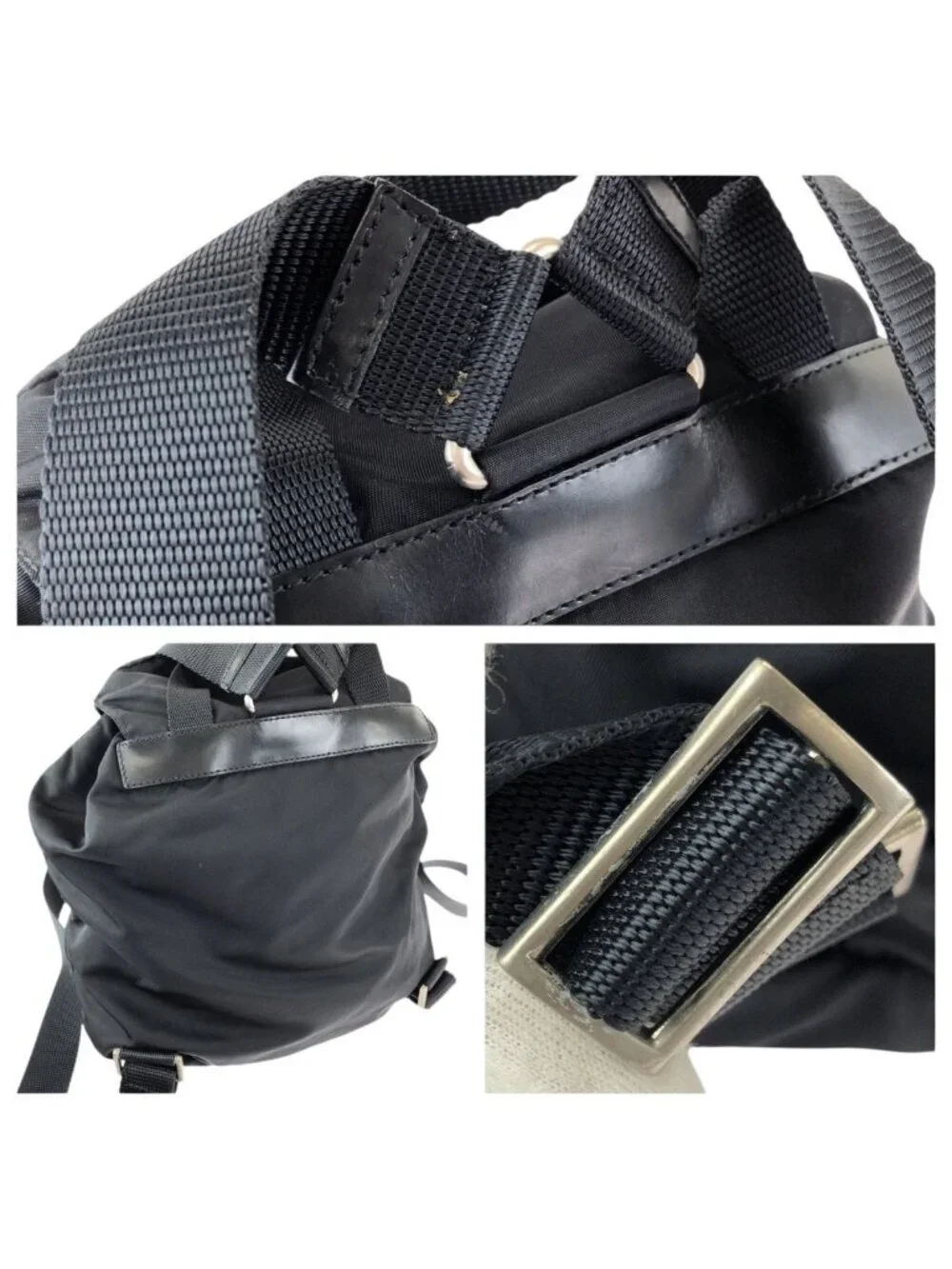 Prada Tessuto Black Silver Nylon Leather Backpack